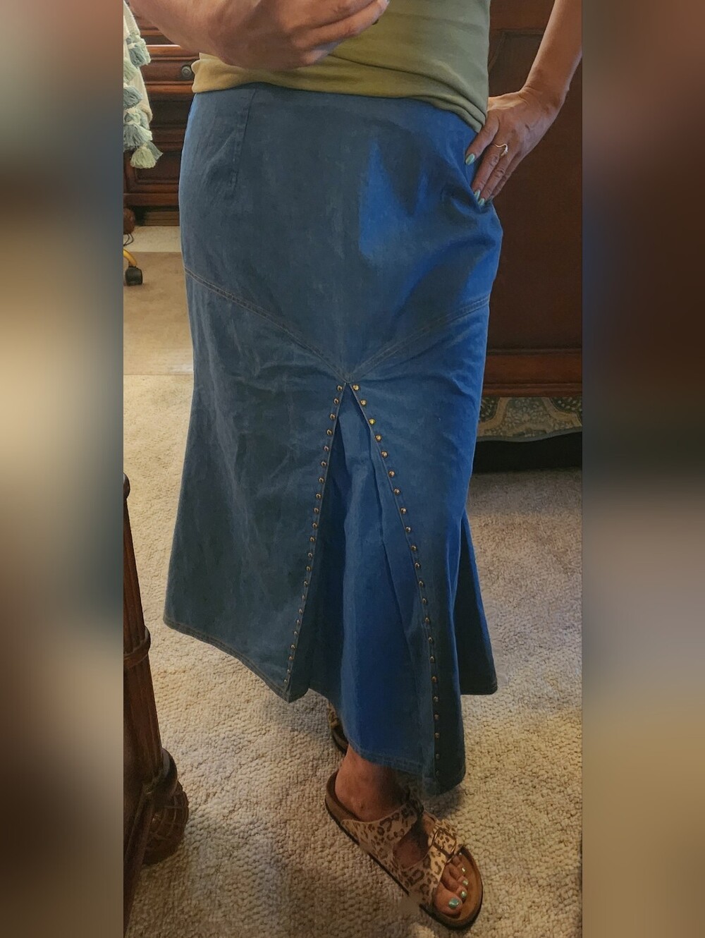 Festival Mermaid Folk Boho Maxi Skirt with Studded Insert- Blue - Picture 10 of 10